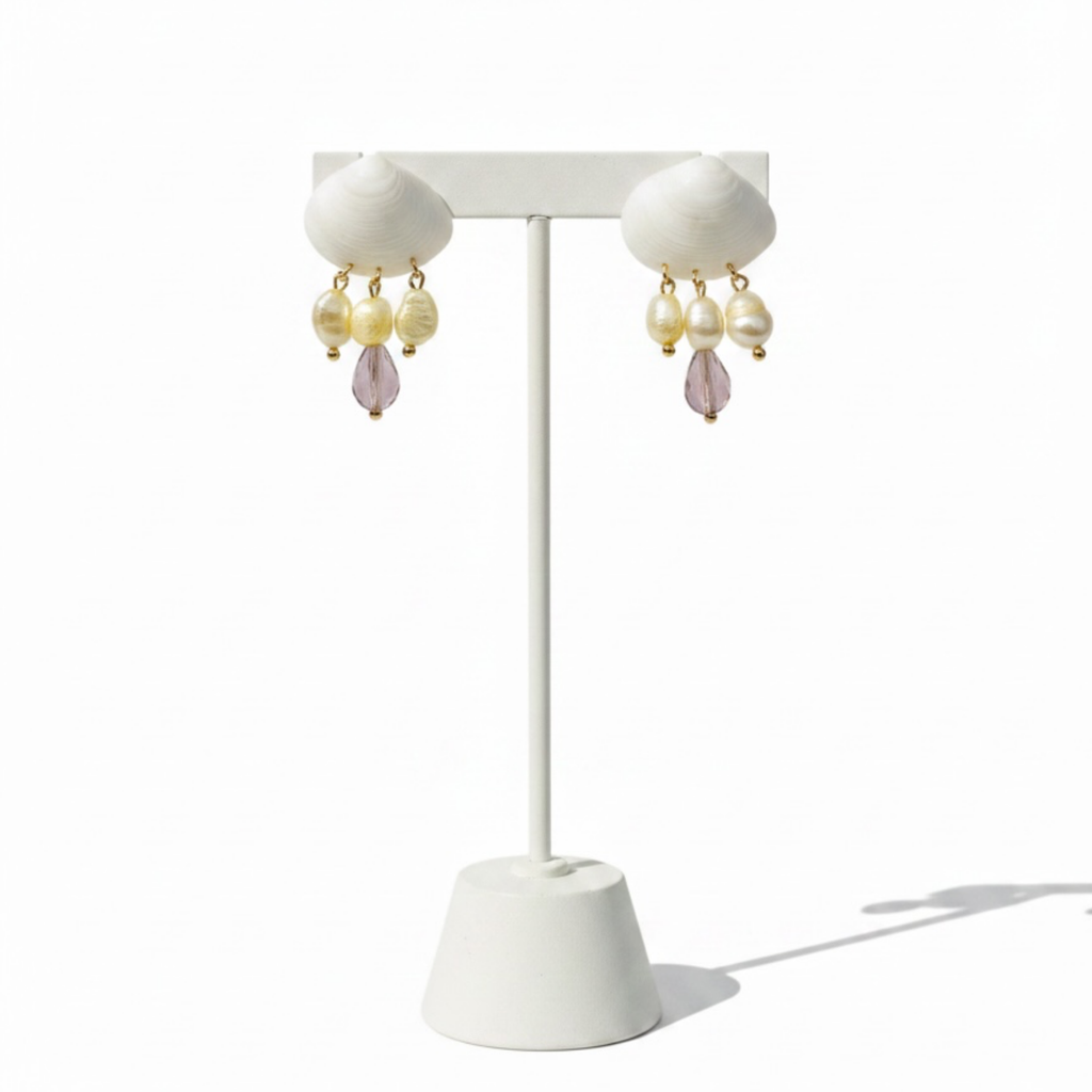 Yellow & Purple Shell Drop Earrings