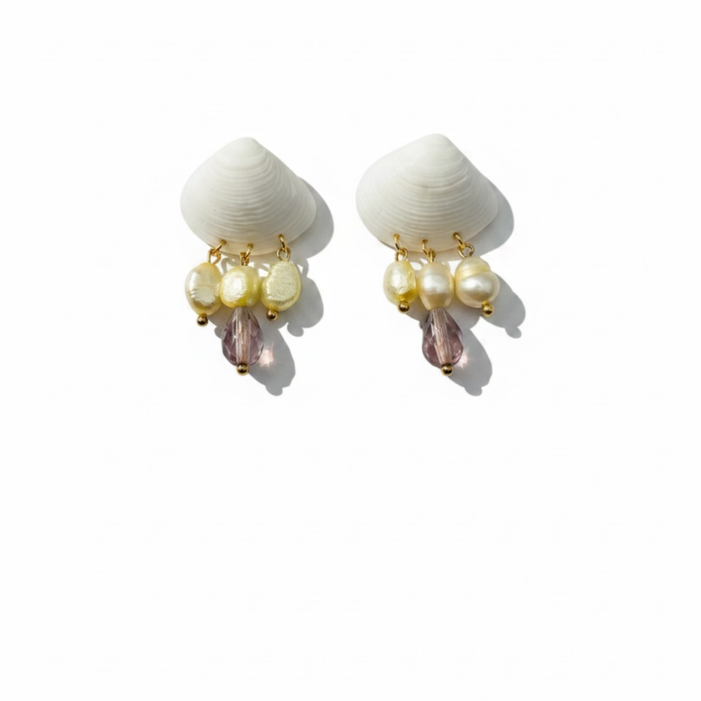 Yellow & Purple Shell Drop Earrings